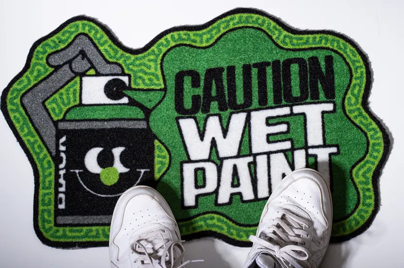 Montana Doormat Caution Wet Paint Green 2